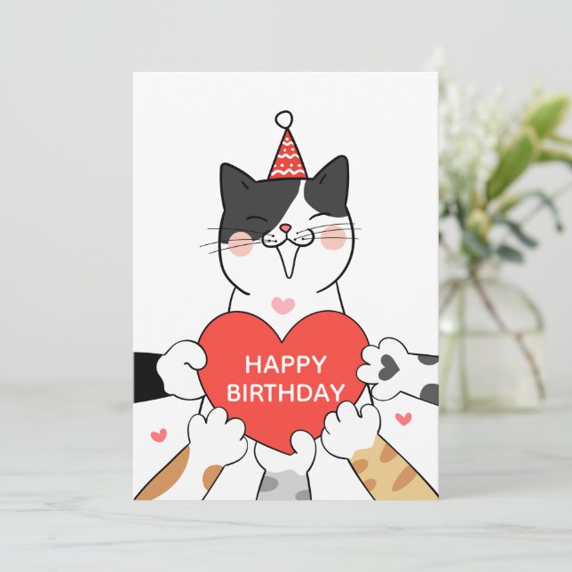 Happy Birthday cute cats Holiday Card (Standing Front)