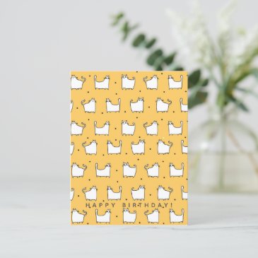 Happy Birthday! Cute Cats Pattern - Yellow Postcar