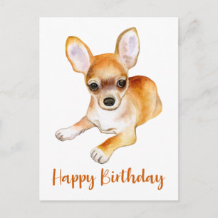 Happy Birthday Cute Chihuahua Puppy Dog Watercolor Postcard