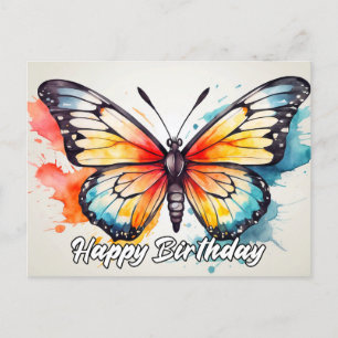 Happy Birthday Cute Colorful Butterfly Art Postcard