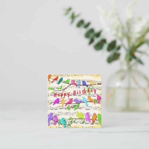 Happy Birthday Cute Colorful Musical Birds Note Card