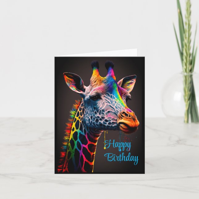 Happy Birthday Cute Colorful Rainbow Giraffe Card (Front)