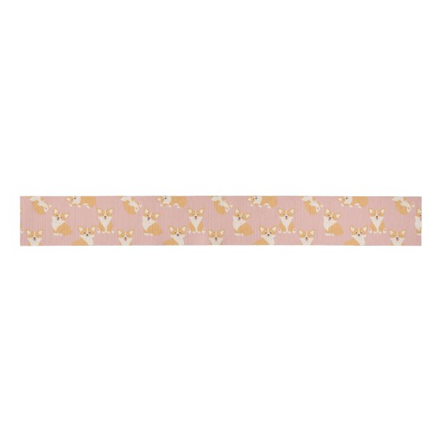 Happy Birthday Cute Corgi Pattern for Dog Lover Grosgrain Ribbon (Front)