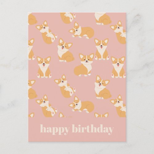 Happy Birthday Cute Corgi Pattern for Dog Lover Postcard