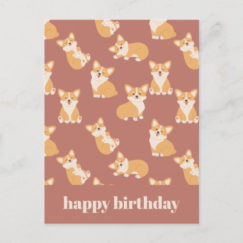 Happy Birthday Cute Corgi Pattern for Dog Lover Postcard