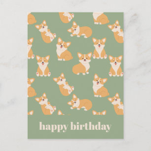 Happy Birthday Cute Corgi Pattern for Dog Lover Postcard