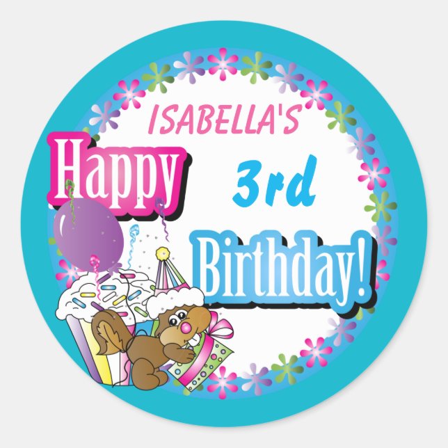 Happy Birthday Cute Cupcake Squirrel | DIY Age Classic Round Sticker (Front)