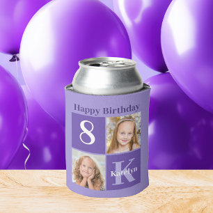 Happy Birthday Cute Custom Kids Photo Purple Party Can Cooler