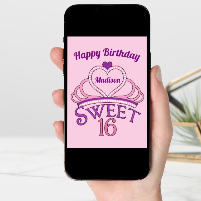 Happy Birthday Cute Custom Sweet Sixteen Card (Front Digital)