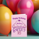 Happy Birthday Cute Custom Sweet Sixteen Card<br><div class="desc">Personalized pretty sweet sixteen happy birthday card with a pink tiara topped with a purple heart and your teenage girl's name inside of it. Cute Sweet Sixteen written in beautiful script for your princess who deserves a royal crown.</div>