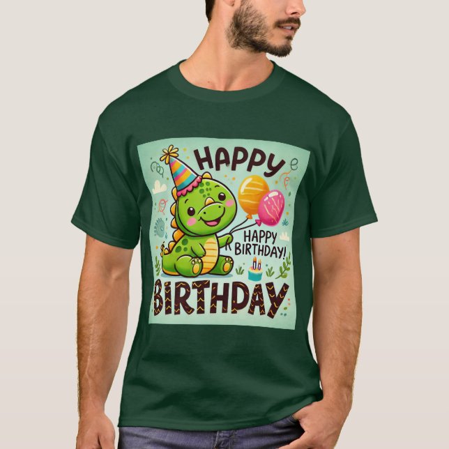 Happy Birthday Cute Dino Roar T-Shirt (Front)
