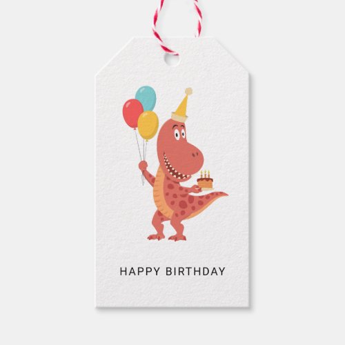 Happy Birthday Cute Dinosaur Cake Balloon Party Gift Tags