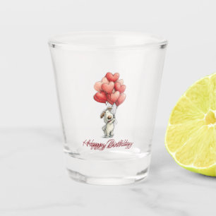 Happy Birthday Cute Dog Balloons Shot Glass