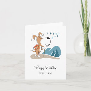 Happy Birthday Cute Dog Puppy Hiking Woodland Card