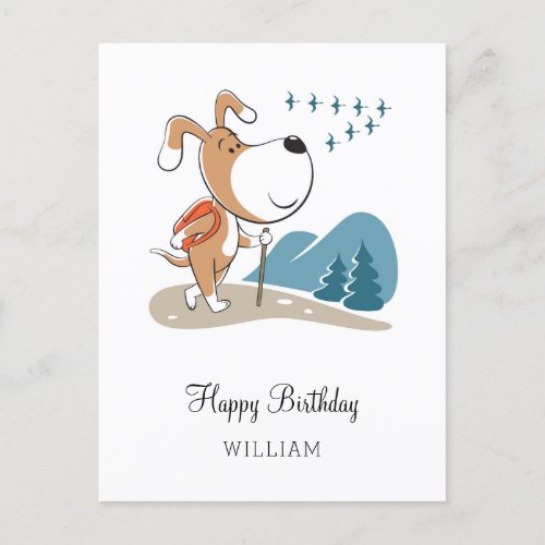 Happy Birthday Cute Dog Puppy Hiking Woodland Postcard
