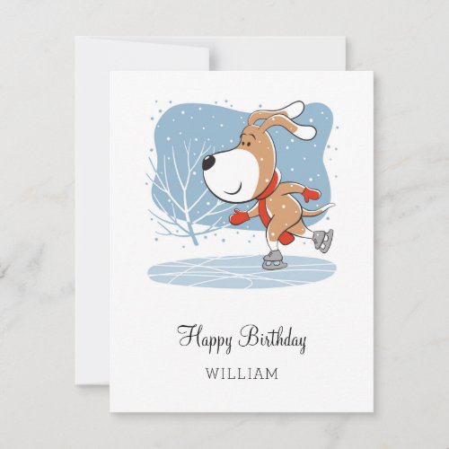 Happy Birthday Cute Dog Puppy Ice Skating Fun Card