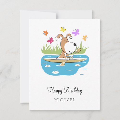 Happy Birthday Cute Dog Puppy Kayak Kayaking Card