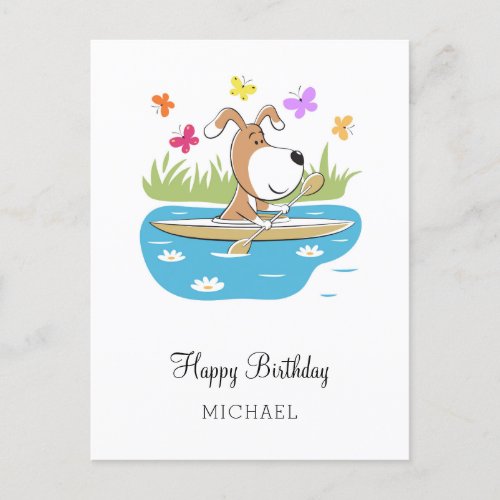 Happy Birthday Cute Dog Puppy Kayak Kayaking Postcard