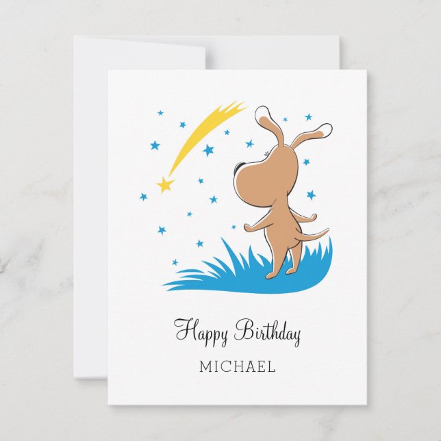 Happy Birthday Cute Dog Puppy Shooting Star Card (Front)