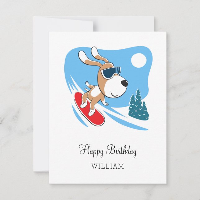 Happy Birthday Cute Dog Puppy Snowboard Sport Card (Front)
