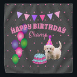 Happy Birthday  cute dog  with cake polka dots  Bandana<br><div class="desc">This design has an adorable puppy with a birthday cake. This design is a great gift for a dog's birthday celebration.</div>