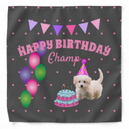 Happy Birthday  cute dog  with cake polka dots  Bandana
