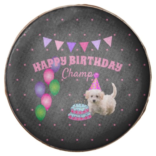 Happy Birthday  cute dog  with cake polka dots  Chocolate Covered Oreo
