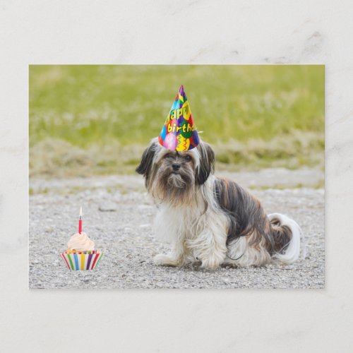 Happy Birthday Cute Dog with Cupcake Postcard