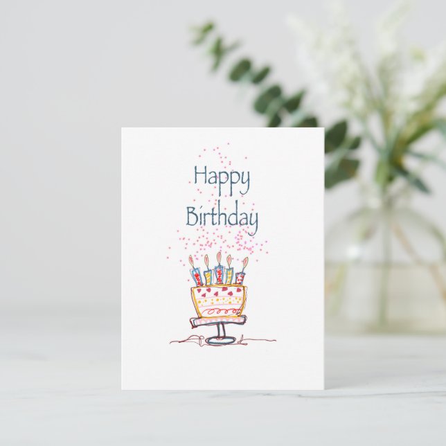 Happy Birthday Cute Doodle Cake Card (Standing Front)