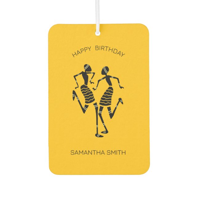Happy Birthday, Cute Ethnic Silhouette Dancers Air Freshener (Front)