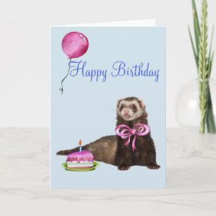 Happy Birthday Cute Ferret Cake Balloon Card