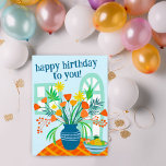 HAPPY BIRTHDAY Cute Floral Bouquet Custom Colorful Postcard<br><div class="desc">Send a cheerful birthday greeting with this handmade illustration of a colorful vase of flowers. Customize this card with your own text on the front and back! Click on “Personalize” above to edit the text. Then click "edit using design tool" to adjust the fonts, colors and placements. Check my shop...</div>