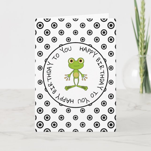 Happy Birthday Cute Frog Black and White Card (Front)