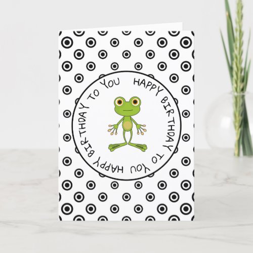 Happy Birthday Cute Frog Black and White Card