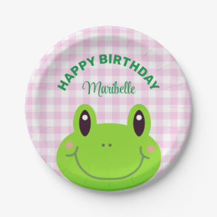 Happy Birthday Cute Frog Pink Paper Plates