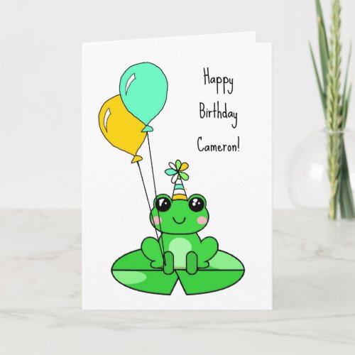 Happy Birthday  Cute Frog with Balloons Card