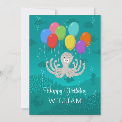 Happy Birthday Cute Funny Octopus Cartoon Balloons