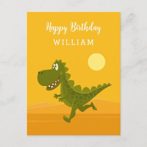 Happy Birthday Cute Funny Running Dino Dinosaur Postcard