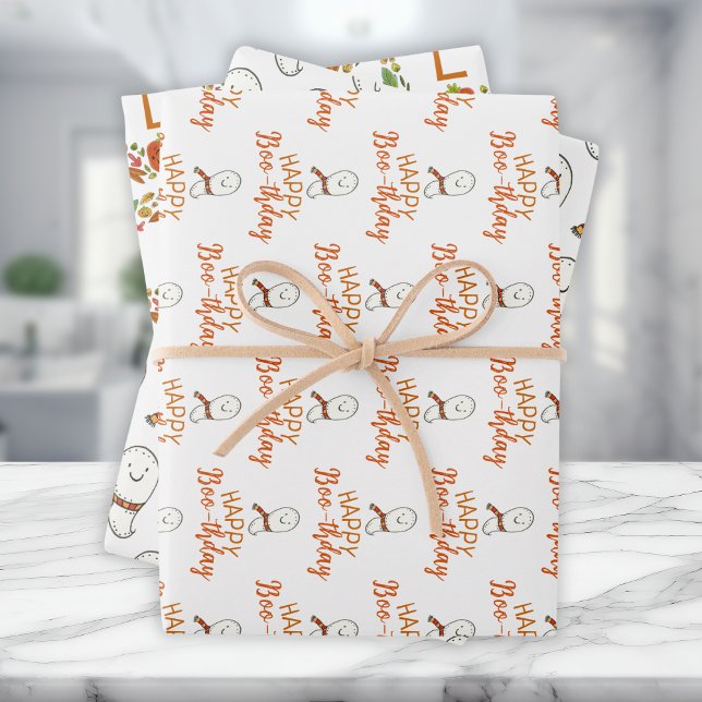 Happy Birthday Cute Ghosts Wrapping Paper Sheets (Creator Uploaded)