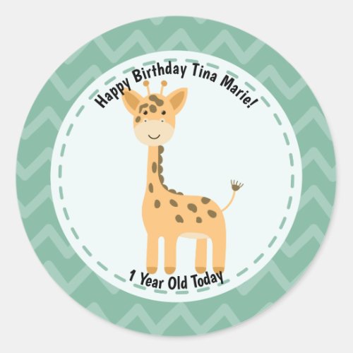 Happy Birthday Cute Giraffe Zoo Animals Classic Round Sticker