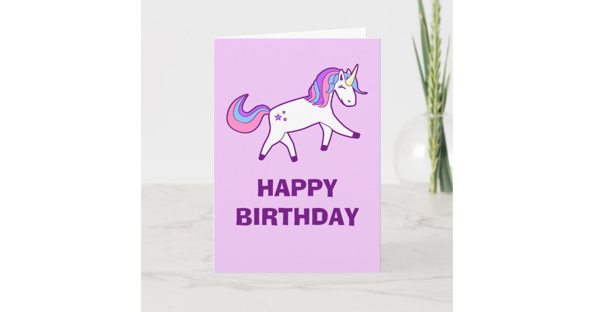 Happy Birthday Cute Girly Magical Unicorn Card Zazzle Com