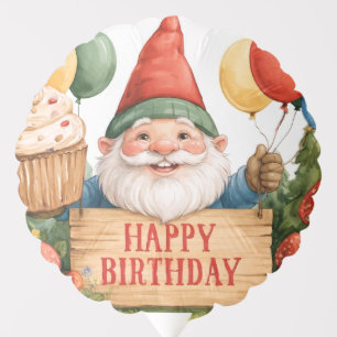 Happy Birthday Cute Gnome Watercolor Illustration Balloon