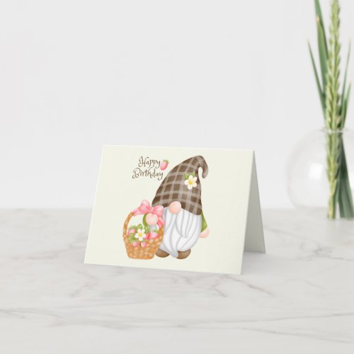 Happy Birthday Cute Gnome with Strawberry Basket  Card