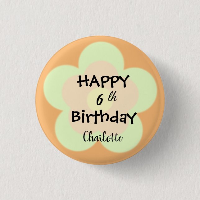 Happy Birthday Cute green boho flower petal  Button (Front)