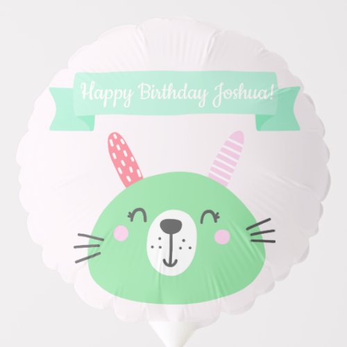 Happy Birthday  Cute Green Bunny Kids Birthday Balloon