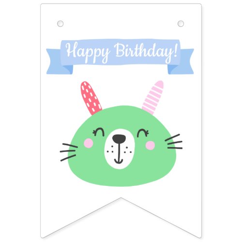 Happy Birthday  Cute Green Bunny Kids Birthday Bunting Flags