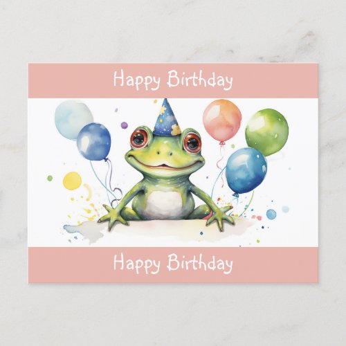 Happy Birthday Cute Green frog with balloons Postcard