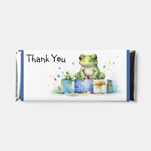 Happy Birthday Cute Green frog with wrapped gifts Hershey Bar Favors