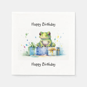 Happy Birthday Cute Green frog with wrapped gifts Napkins