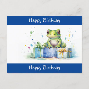 Happy Birthday Cute Green frog with wrapped gifts Postcard